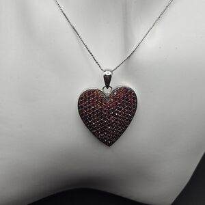 Garnet S/S Heart Pendant W/ 18" Necklace